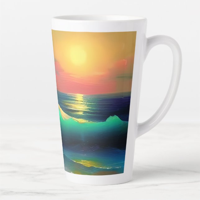 Dramatic Ocean Waves and Sunset Reflection Latte Mug (Right)
