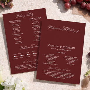 Dramatic Opera Burgundy Wedding Flat Program Invitation