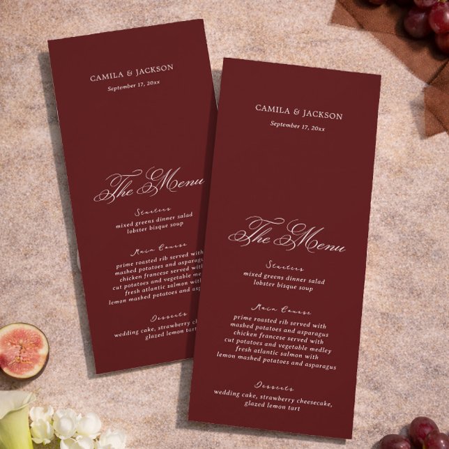 Dramatic Opera Burgundy Wedding Menu Card (Creator Uploaded)