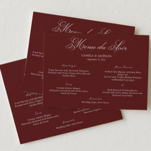 Dramatic Operea Burgundy Wedding Menu Card