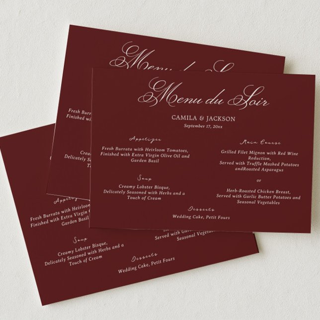 Dramatic Operea Burgundy Wedding Menu Card (Creator Uploaded)