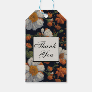 Dramatic Orange white elegant retro flowers Gift Tags