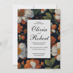 Dramatic Orange white elegant retro flowers Invitation