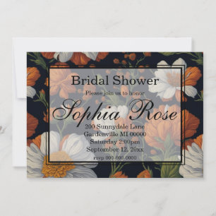 Dramatic Orange white elegant retro flowers Invitation