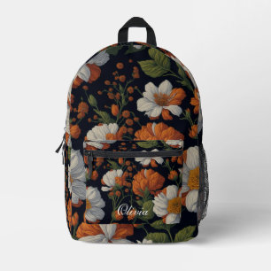 Dramatic Orange white elegant retro flowers Printed Backpack