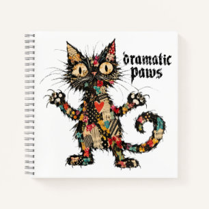 Dramatic Paws Funny Black Cat Spiral Journal