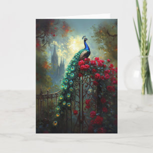 Dramatic Peacock Red Roses Gothic Card