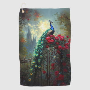 Dramatic Peacock Red Roses Gothic Golf Towel