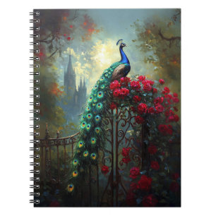 Dramatic Peacock Red Roses Gothic Notebook