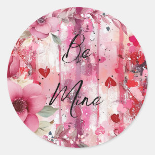 dramatic pink floral hearts Valentine Classic Round Sticker