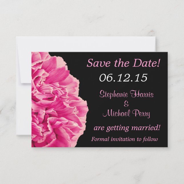 Dramatic Pink Peony Save the Date Wedding Invitation (Front)