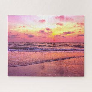 Dramatic Pink Sunset Over Ocean In Naples, Florida Jigsaw Puzzle