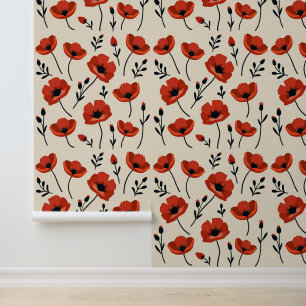 Dramatic Poppy Collection   Minimalist Botanical Wallpaper
