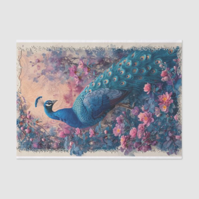 Dramatic Posing Peacock Tissue Paper (Front)