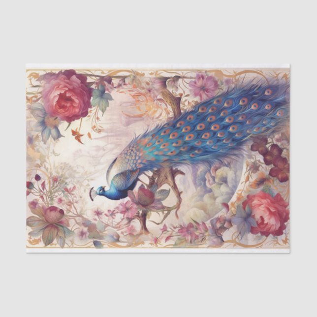 Dramatic Posing Peacock Tissue Paper (Front)