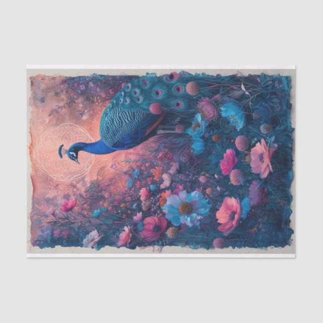 Dramatic Posing Peacock Tissue Paper (Front)