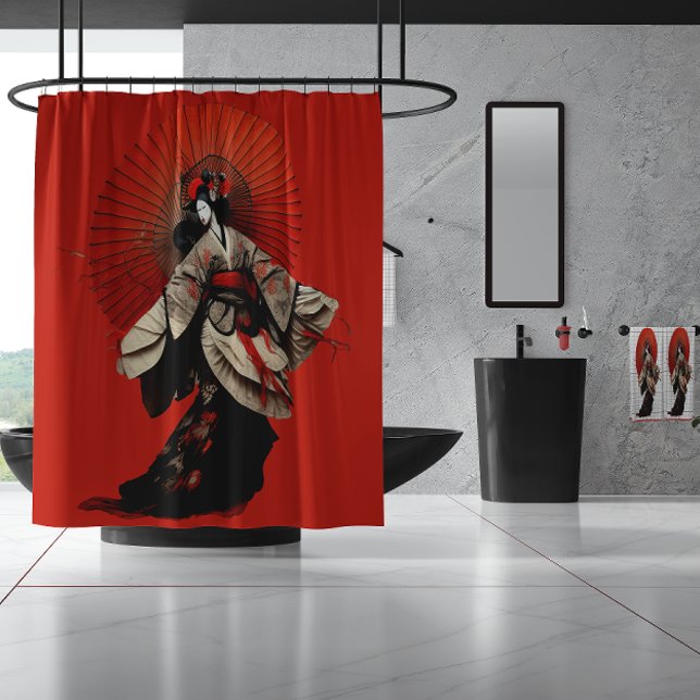 Dramatic Red and Black Kabuki Theatre  Shower Curtain (Creator Uploaded)