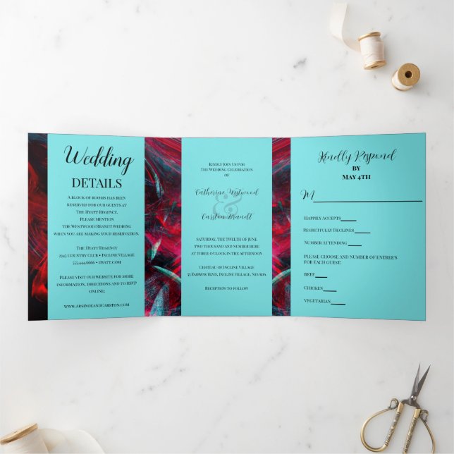 Dramatic Red and Black Wedding Tri-Fold Invitation (Inside)