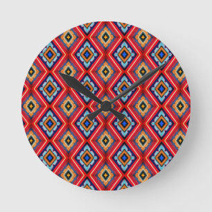 Dramatic Red and Blue Diamond Pattern Round Clock