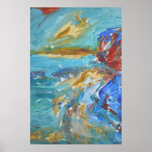 Dramatic Red Cliff Coastal Seascape Poster