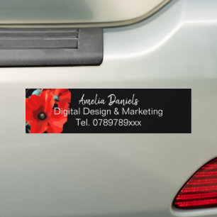 Dramatic Red Poppy on Black Monogram Business Bumper Sticker