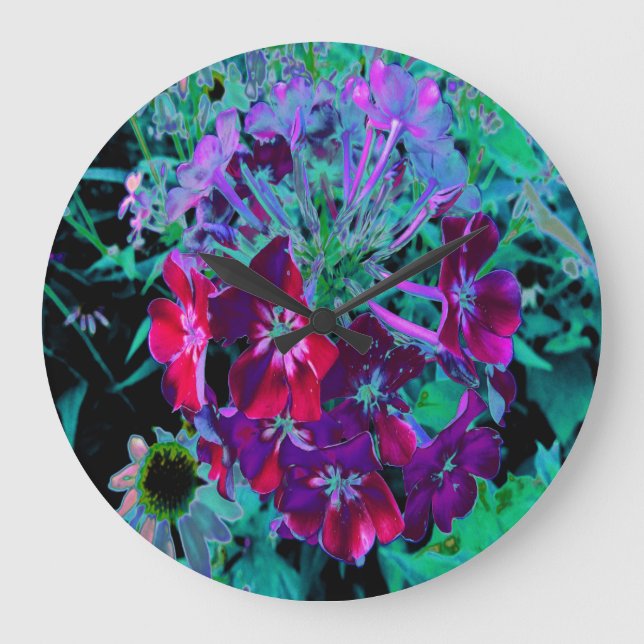 Dramatic Red, Purple and Pink Garden Flower Large Clock (Front)