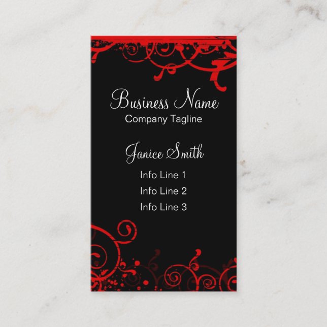 Dramatic Red Swirls :: Business Card Template (Front)