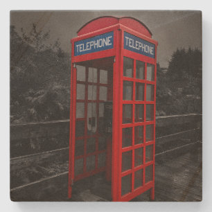 Dramatic Red Telephone Booth Photography Travel Stone Coaster