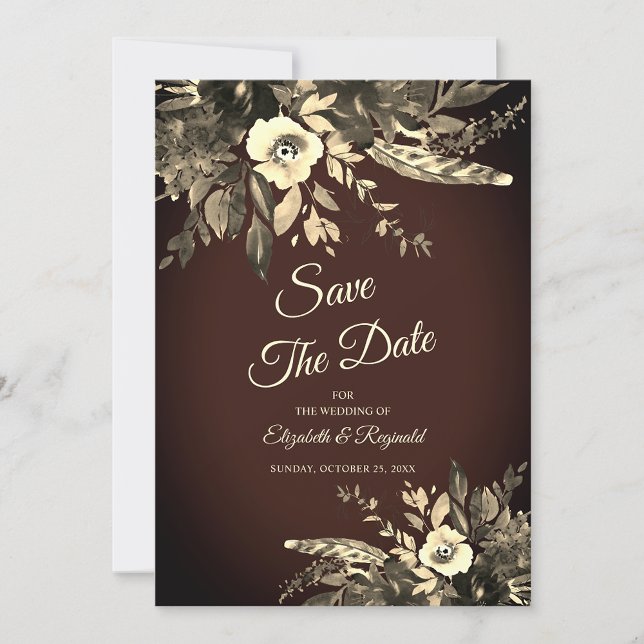 Dramatic Romantic Fall Floral Brown Save The Date Invitation (Creator Uploaded)