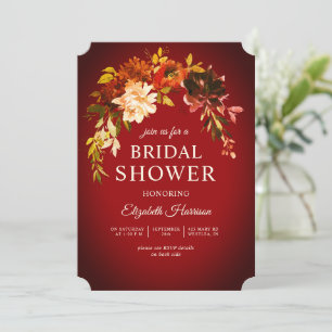 Dramatic Romantic Red Autumn Floral Bridal Shower Invitation