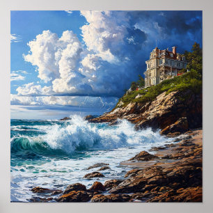 🌊 Dramatic Seascape Ocean Waves Coastal Sunset  Poster