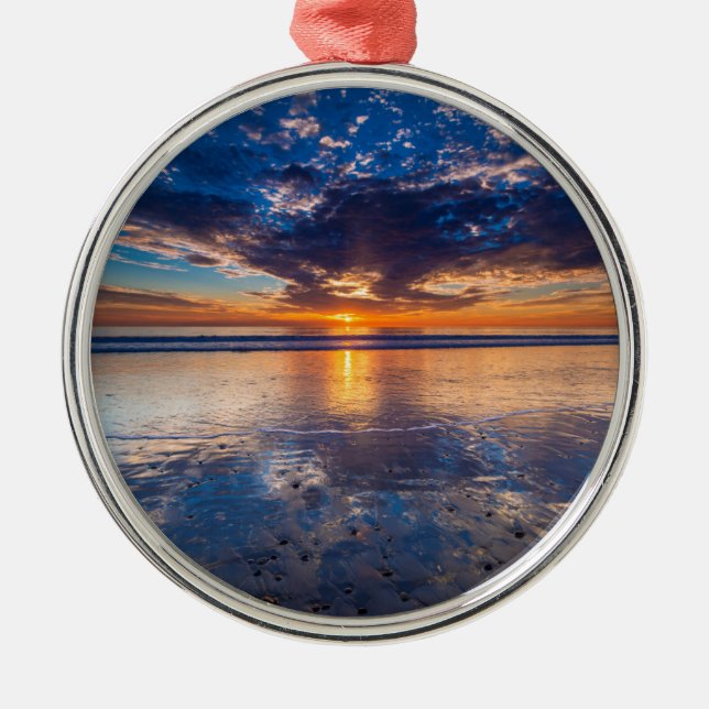 Dramatic seascape, sunset, CA Metal Tree Decoration (Front)