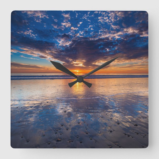 Dramatic seascape, sunset, CA Square Wall Clock (Front)
