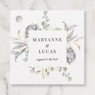 dramatic silver floral monogram wedding favour tags