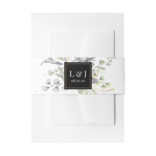 dramatic silver floral Wedding Belly Band Invitation Belly Band