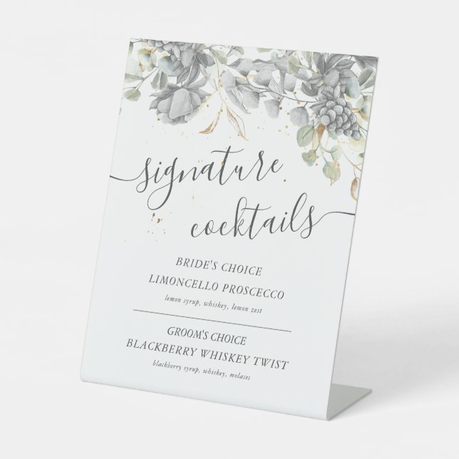 dramatic silver gold floral cocktail Sign (Front)