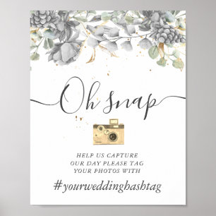 dramatic silver gold floral Hashtag Sign