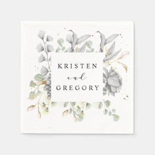 dramatic silver gold floral monogram wedding napkin