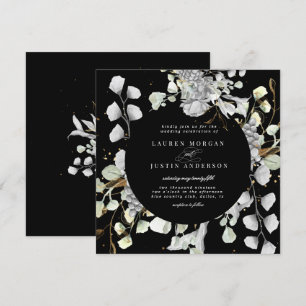 dramatic silver gold floral square Wedding Invitation