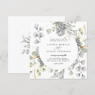 dramatic silver gold floral square Wedding Invitation
