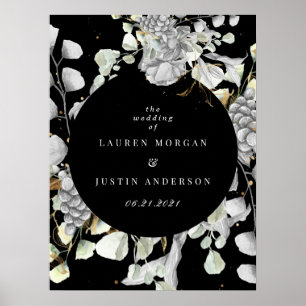 dramatic silver gold floral square Wedding Poster