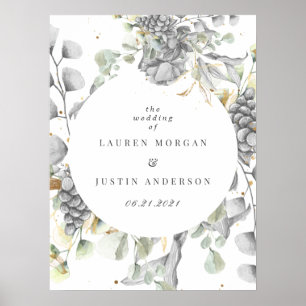 dramatic silver gold floral square Wedding Poster