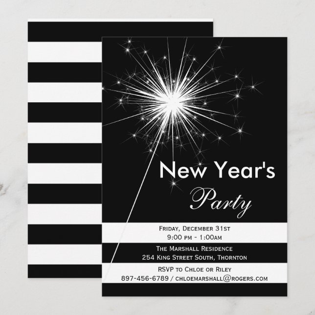 Dramatic Sparkler New Year's Eve Party Invitation (Front/Back)