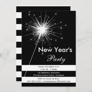 Dramatic Sparkler New Year's Eve Party Invitation
