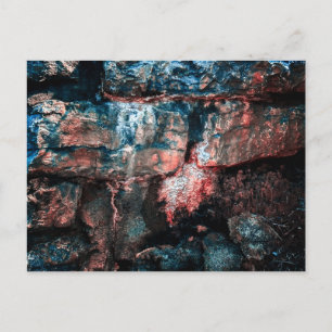 Dramatic Stone Wall with Red and Blue Textures Postcard