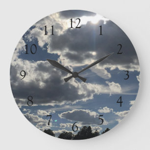 Dramatic Storm Clouds Blue Sky Large Clock
