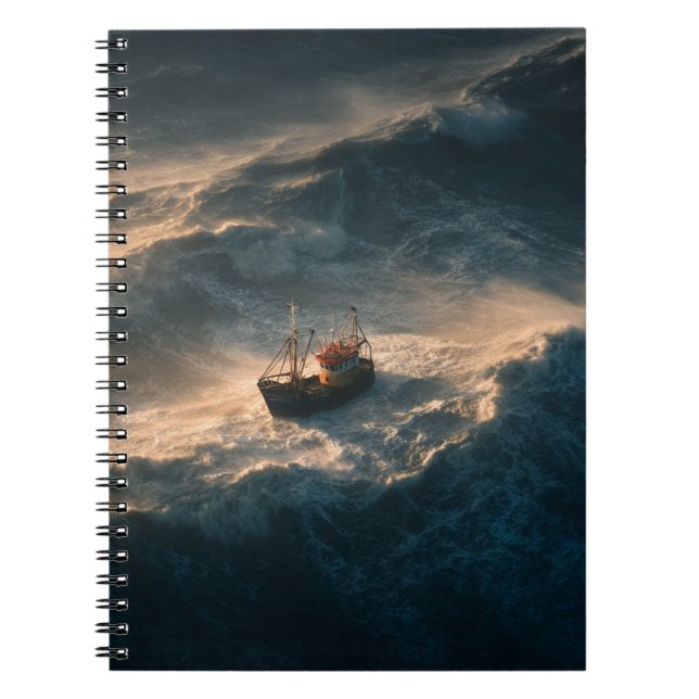 Dramatic Stormy Sea Ship Notebook (Front)