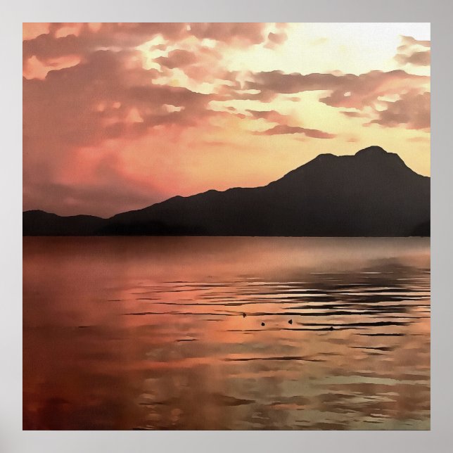 Dramatic Sunset At Koycegiz Landscape Art Poster (Front)