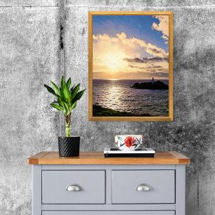 Dramatic Sunset over Godrevy Lighthouse, Cornwall Photo Print