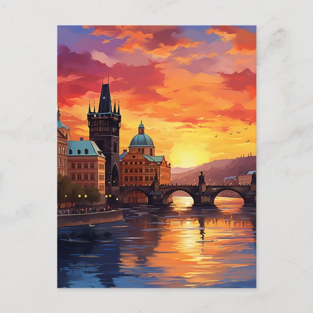 Dramatic Sunset Over the Iconic Charles Bridge Postcard (Front)